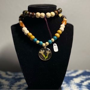 14.5” Real Flower Resin Wooden Necklace